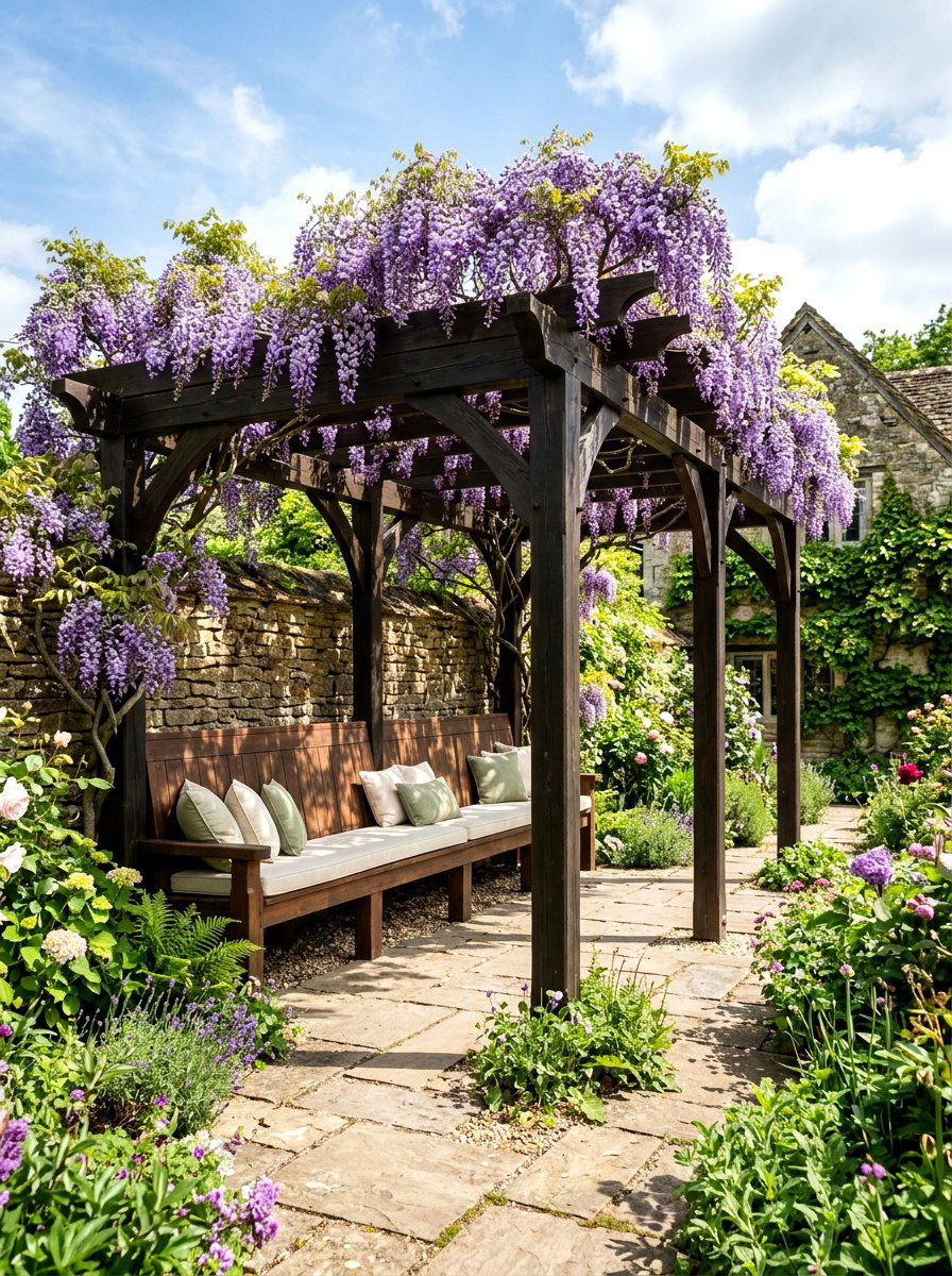 Pergola Attached Seating - 30 built in patio bench ideas