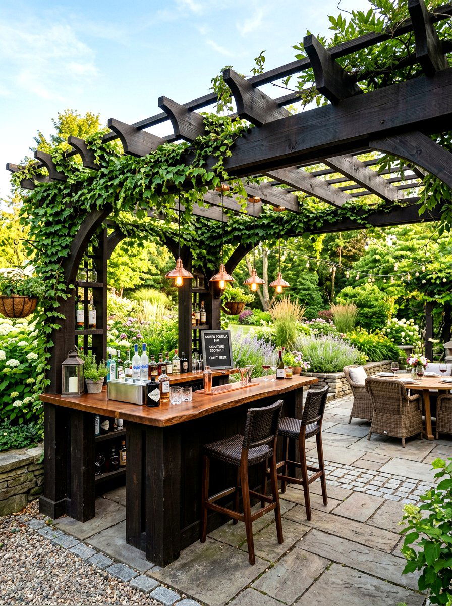 Pergola Bar Setup - 30 outdoor bar ideas