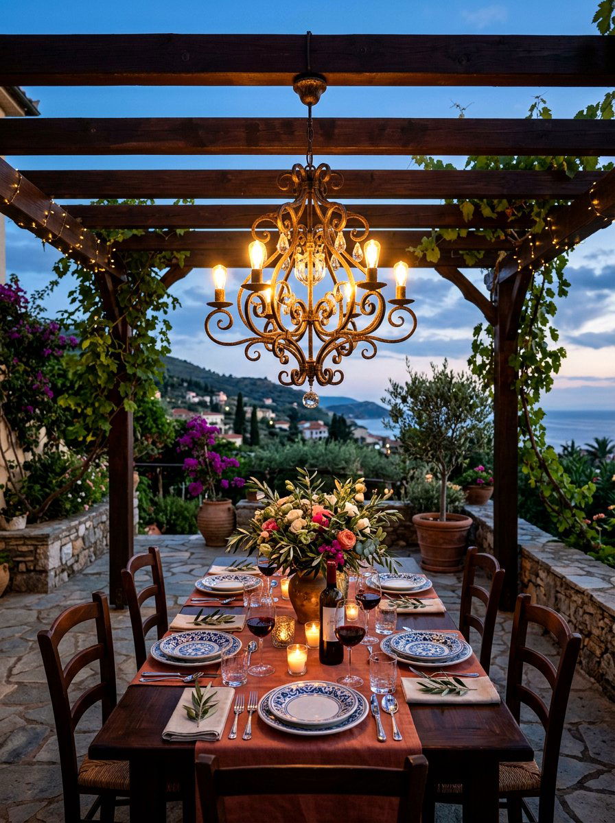 Pergola Chandelier - 30 moody outdoor lighting ideas