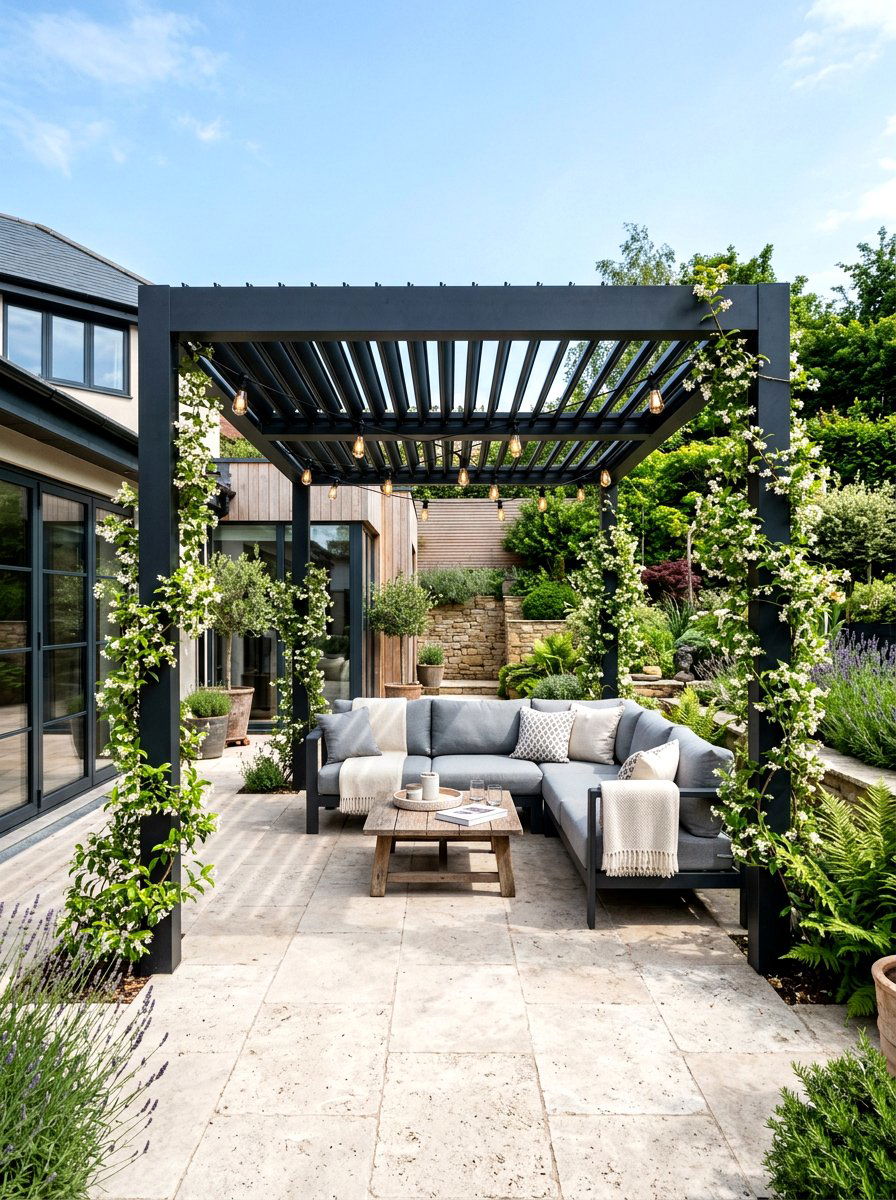 Pergola Courtyard Structure - 30 courtyard conversation area ideas