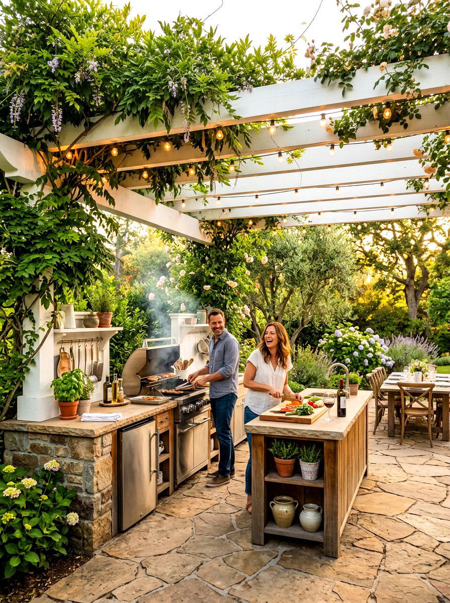 Pergola Covered Cooking Area - 30 outdoor kitchen ideas