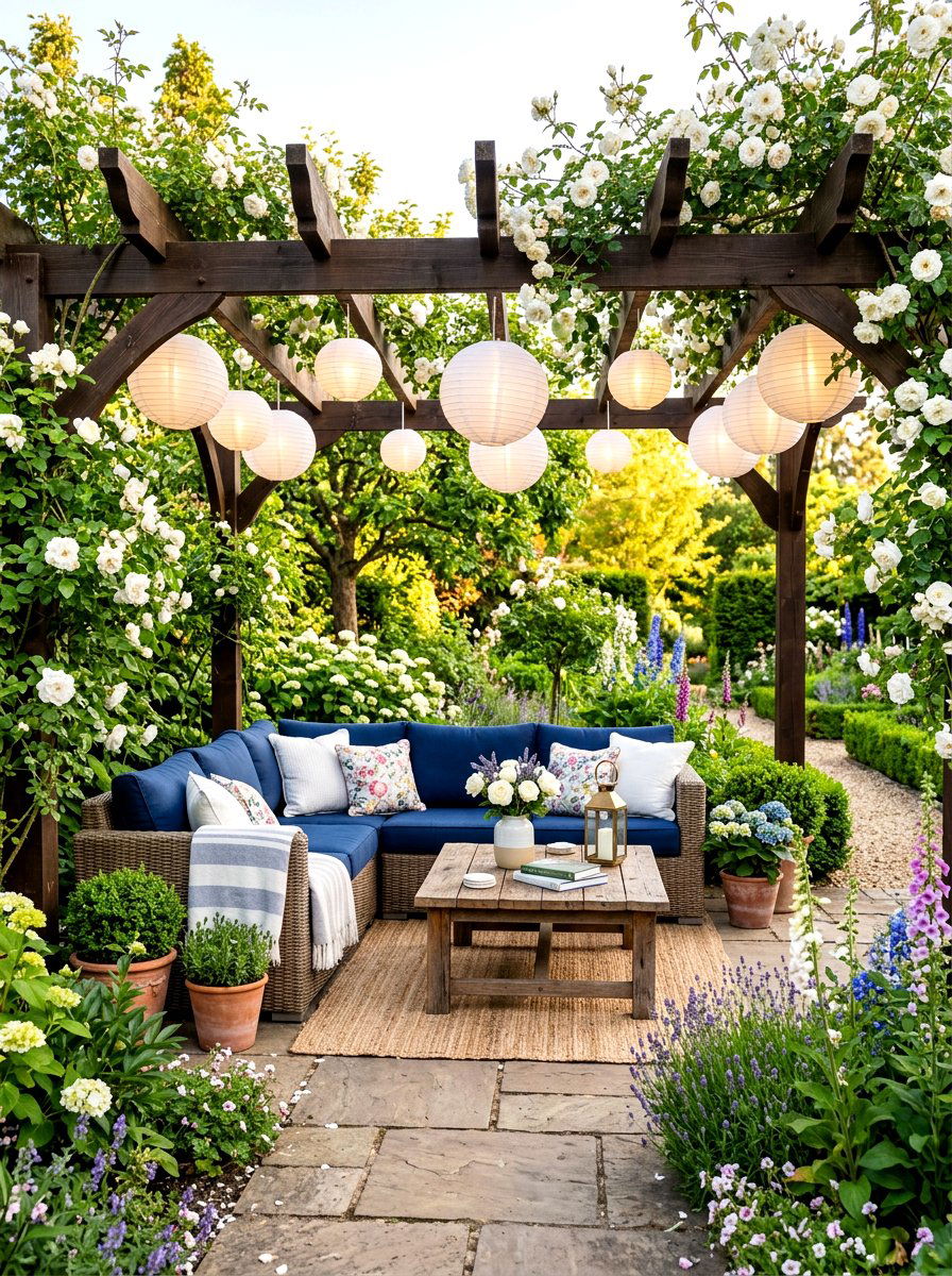 Pergola Covered Lounge - 30 terrace seating ideas