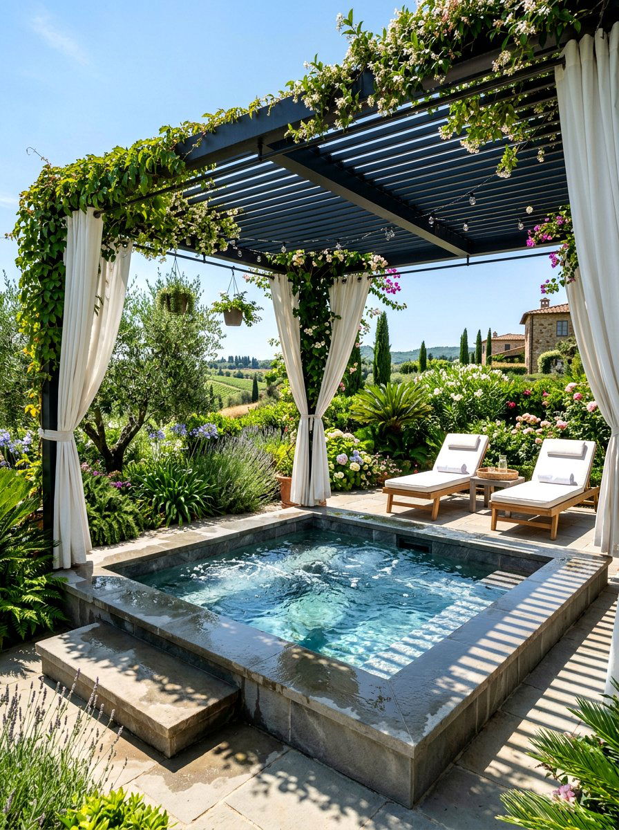 Pergola Covered Spa Pool - 30 spa pool backyard ideas
