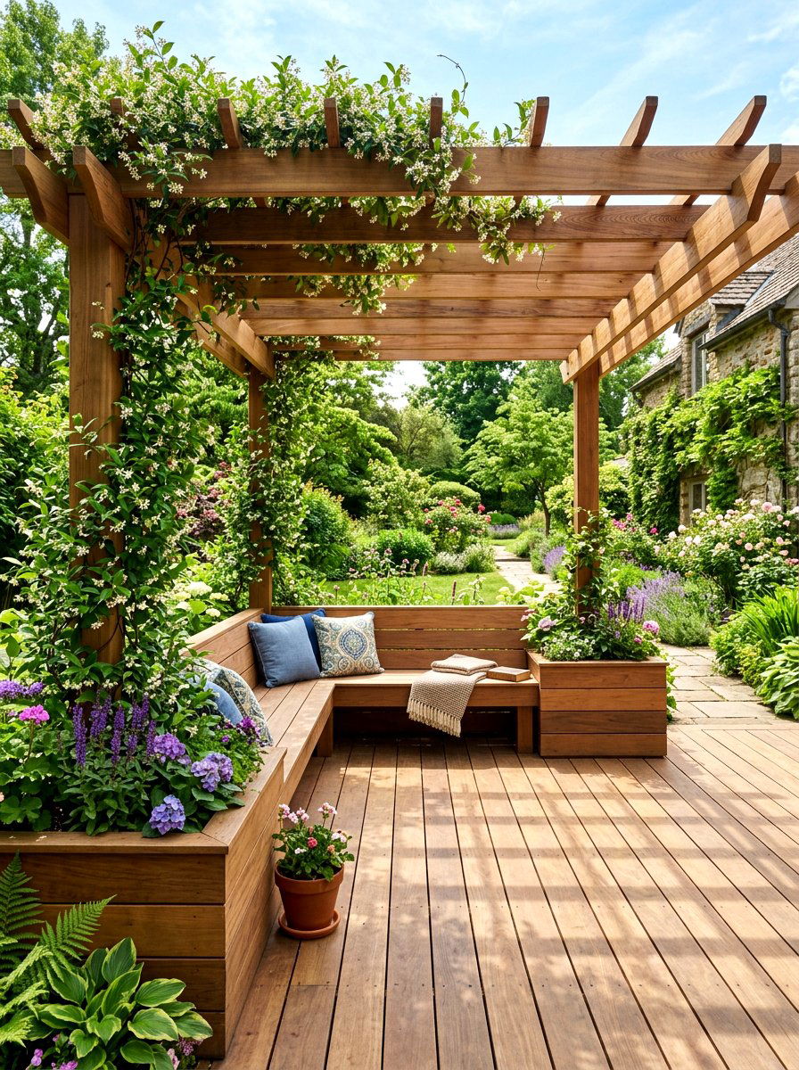 Pergola Deck Planter Bench - 30 deck planter bench ideas