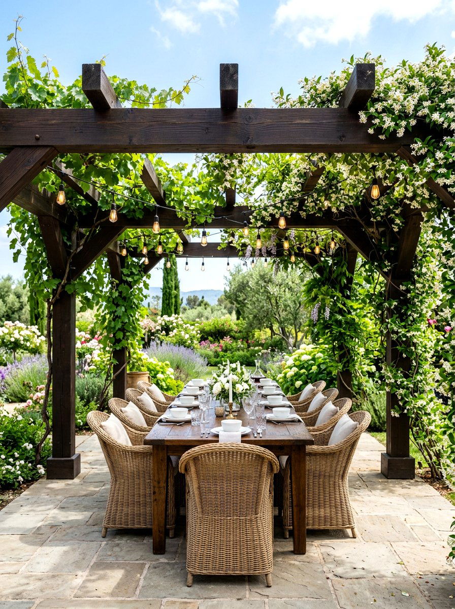 Pergola Dining Space - 30 family backyard ideas