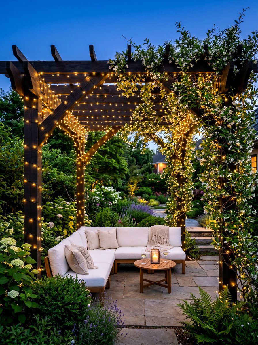 Pergola Fairy Lights - 30 backyard lighting ideas