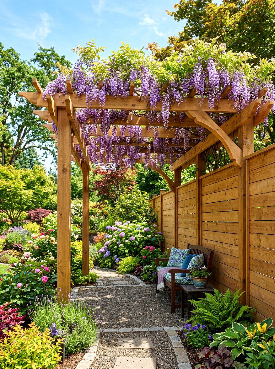 Pergola Fence Extension - 30 fence line landscaping ideas