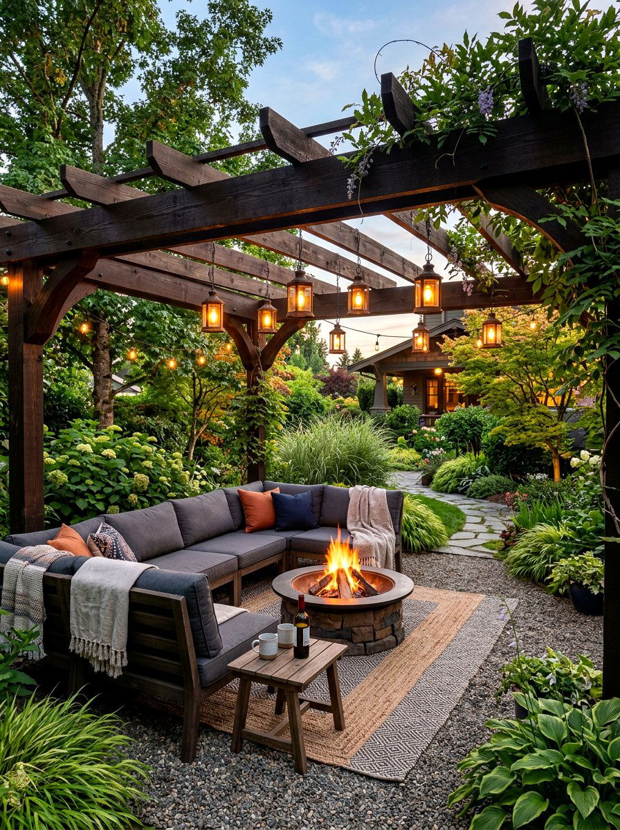 Pergola Fire Pit Area - 30 fire pit gravel area ideas