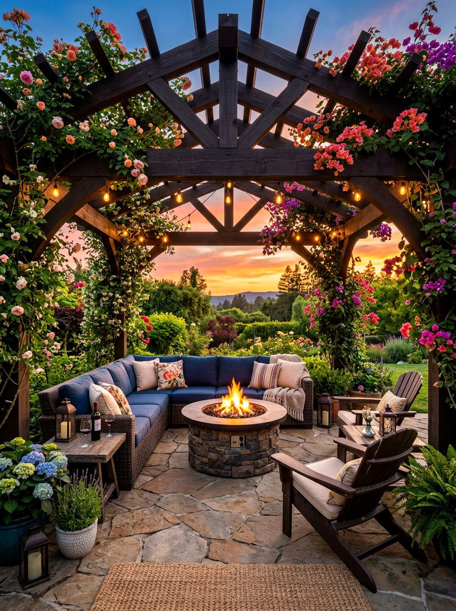 Pergola Fire Pit Zone - 30 backyard retreat fire pit ideas