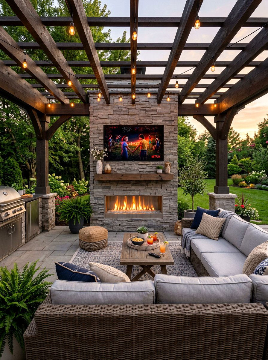 Pergola Fireplace Tv Wall - 30 pergola with fireplace ideas