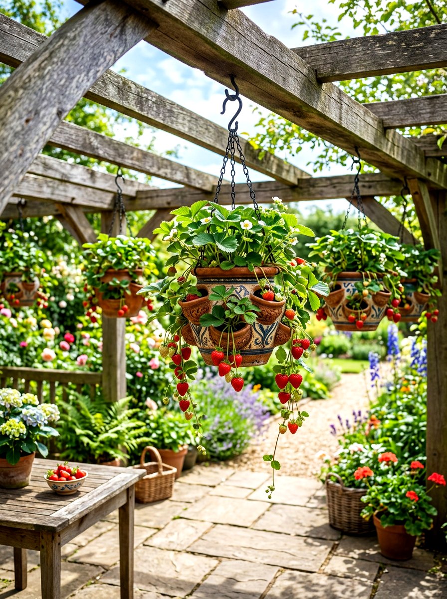 Pergola Hanging Strawberry Pot - 30 vertical strawberry garden ideas