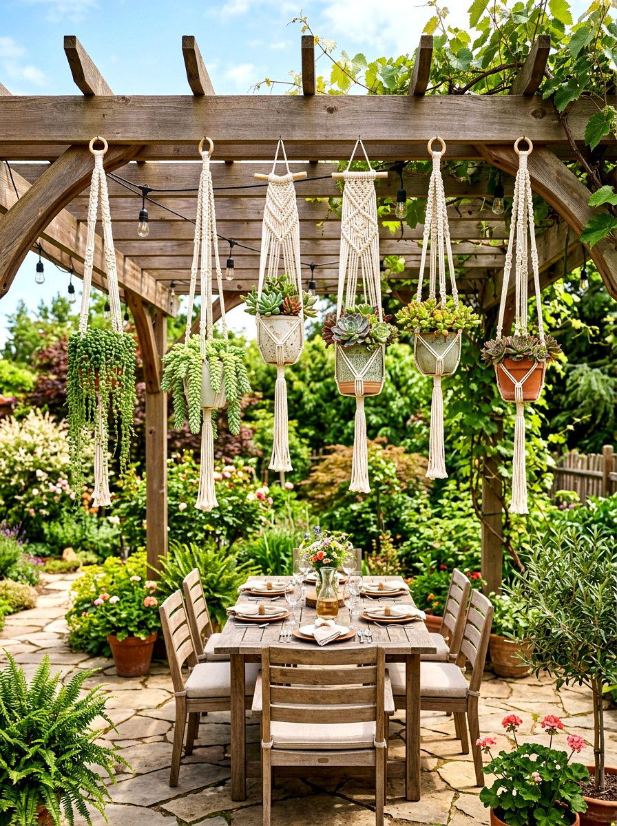 Pergola Hanging Succulent Arrangement - 30 vertical succulent garden ideas