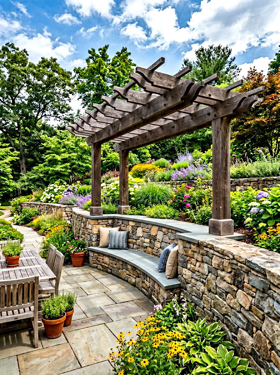 Pergola Integrated Into Retaining Wall - 30 courtyard pergola ideas