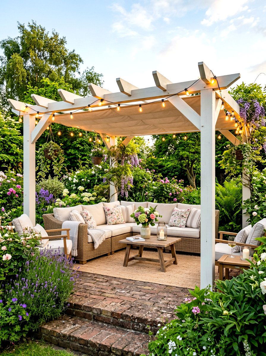 Pergola Lounge Area - 30 covered patio lounge ideas