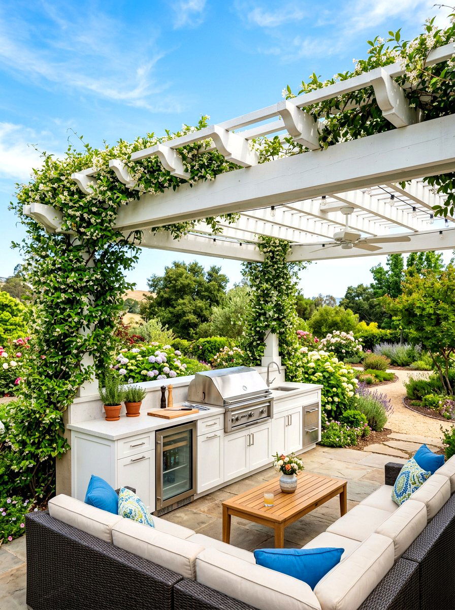 Pergola Outdoor Kitchen - 30 outdoor kitchen lounge ideas