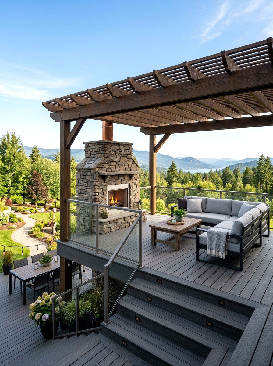 Pergola Over Deck Built In Fireplace - 30 pergola with fireplace ideas