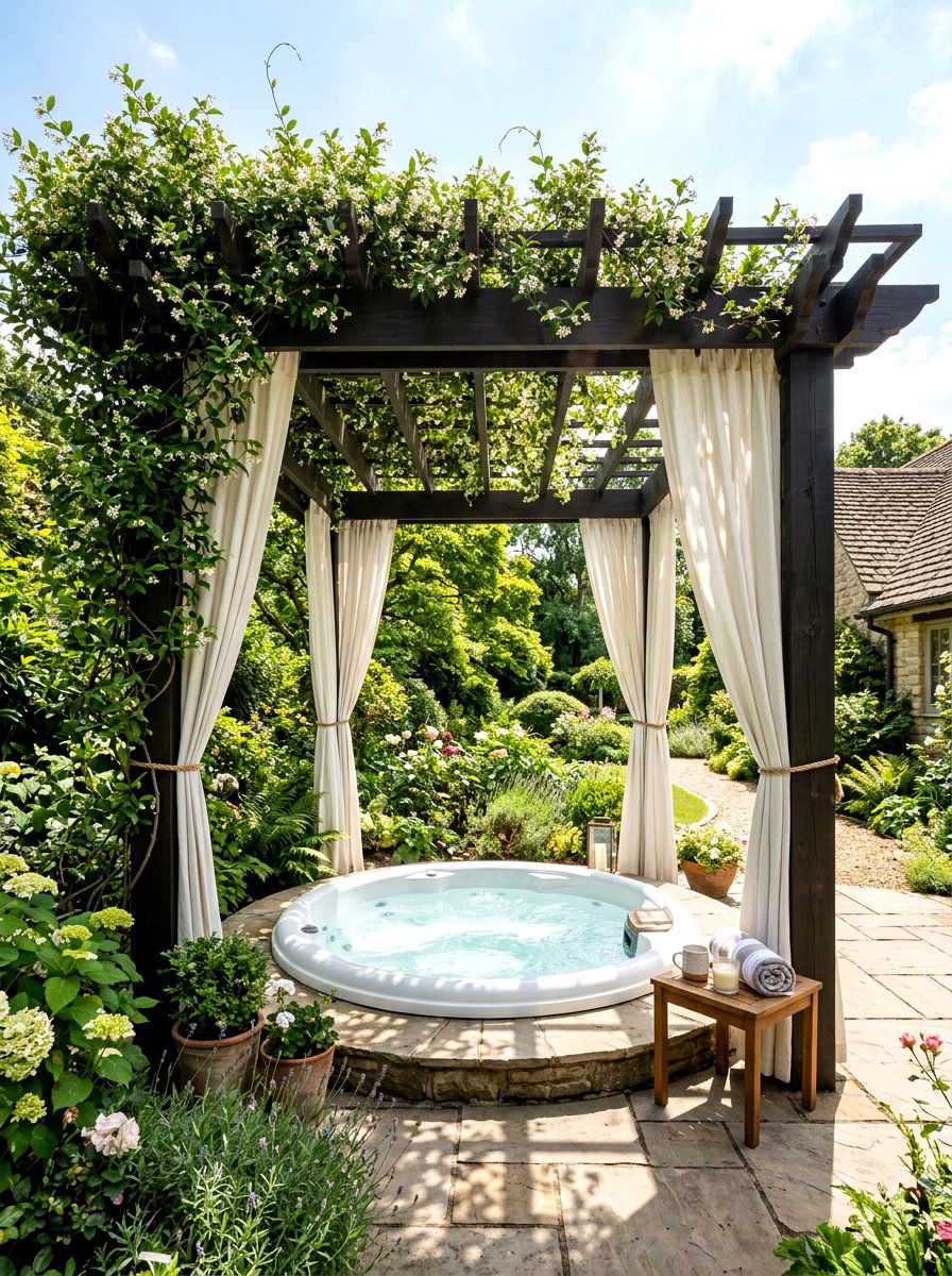Pergola Over Hot Tub - 30 spa backyard ideas