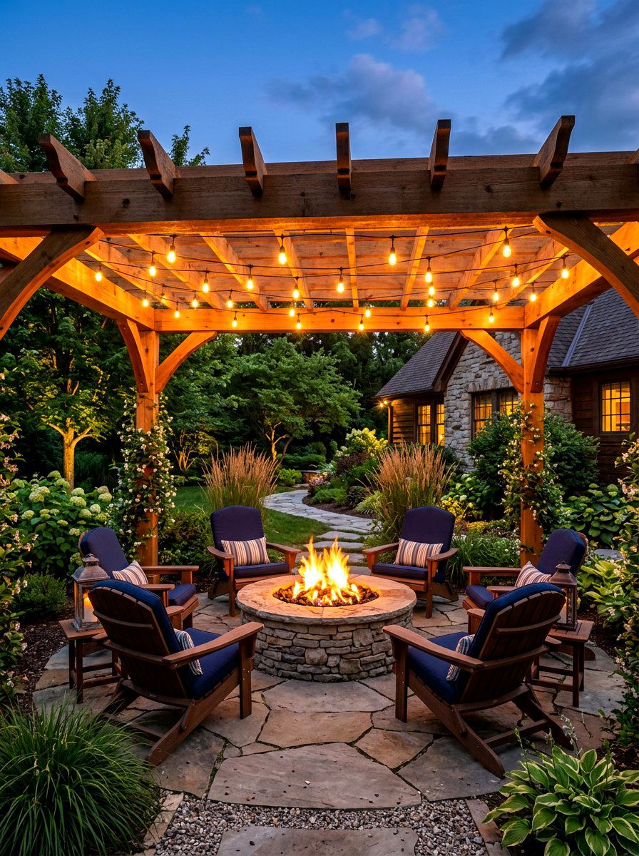 Pergola Over Outdoor Fire Pit - 30 courtyard pergola ideas
