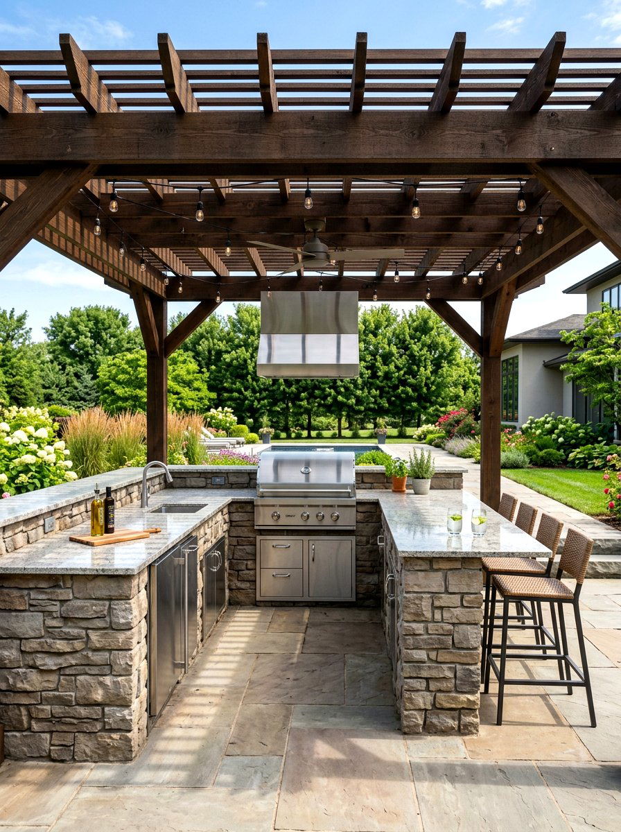 Pergola Over Outdoor Kitchen - 30 cozy pergola ideas