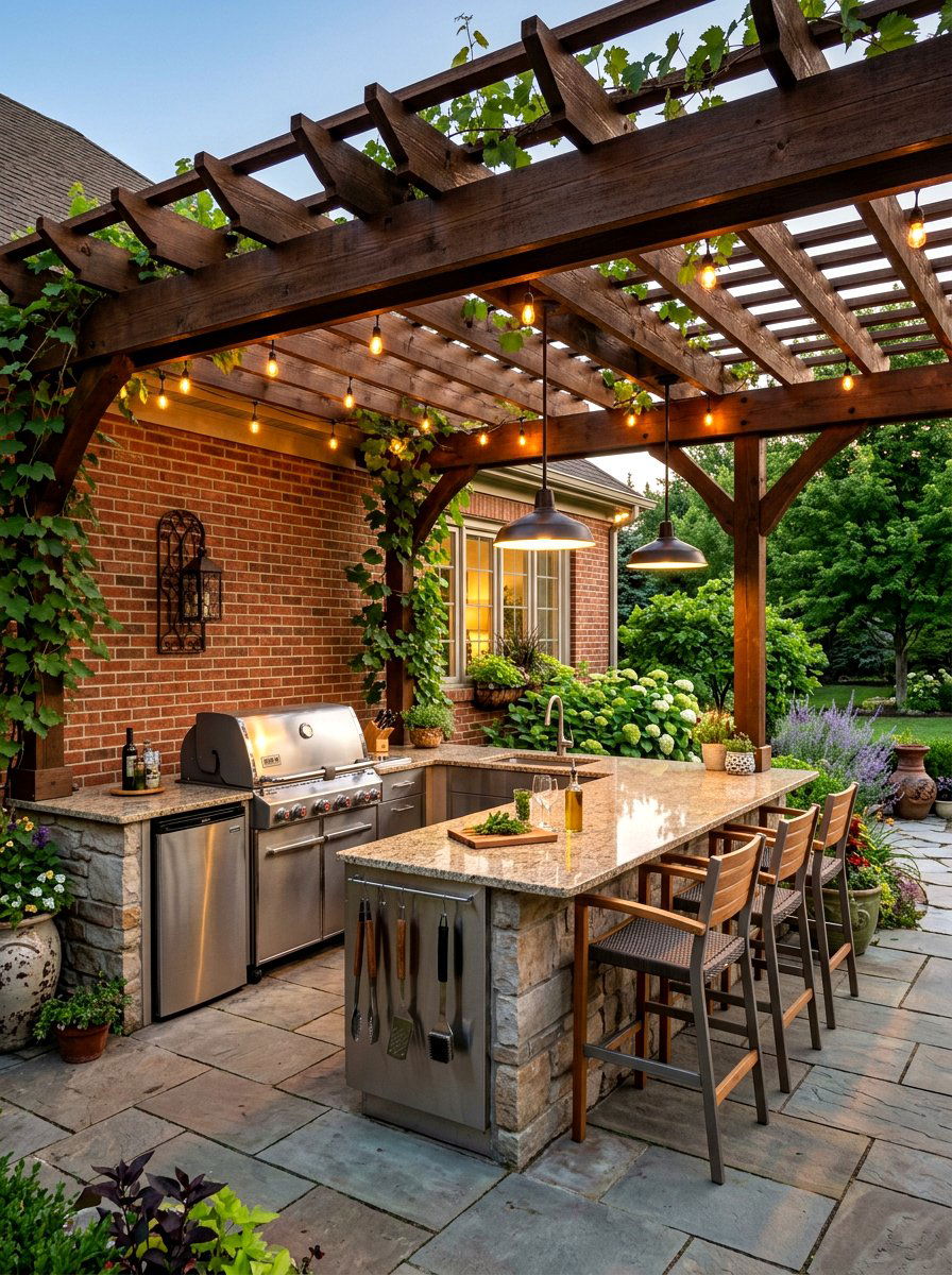 Pergola Over Outdoor Kitchen - 30 attached pergola ideas