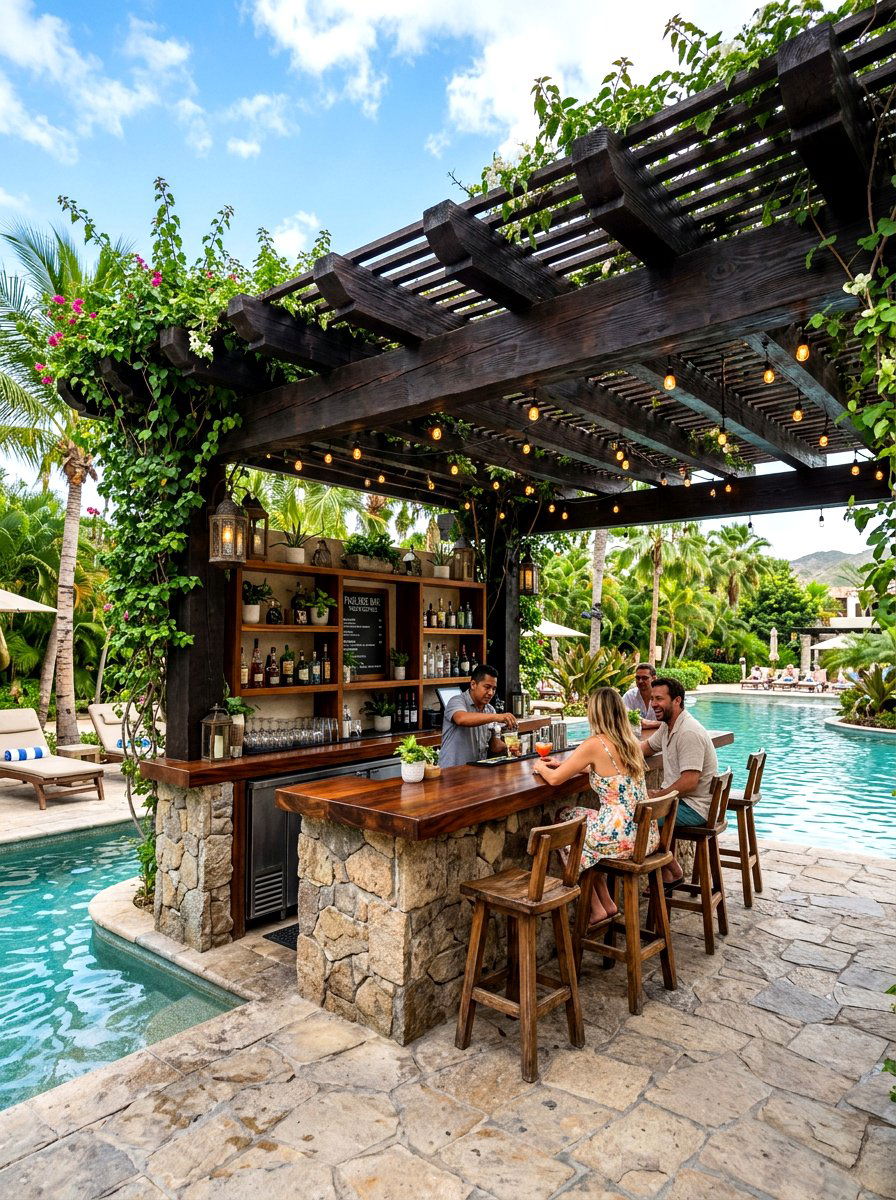 Pergola Pool Bar - 30 poolside bar ideas