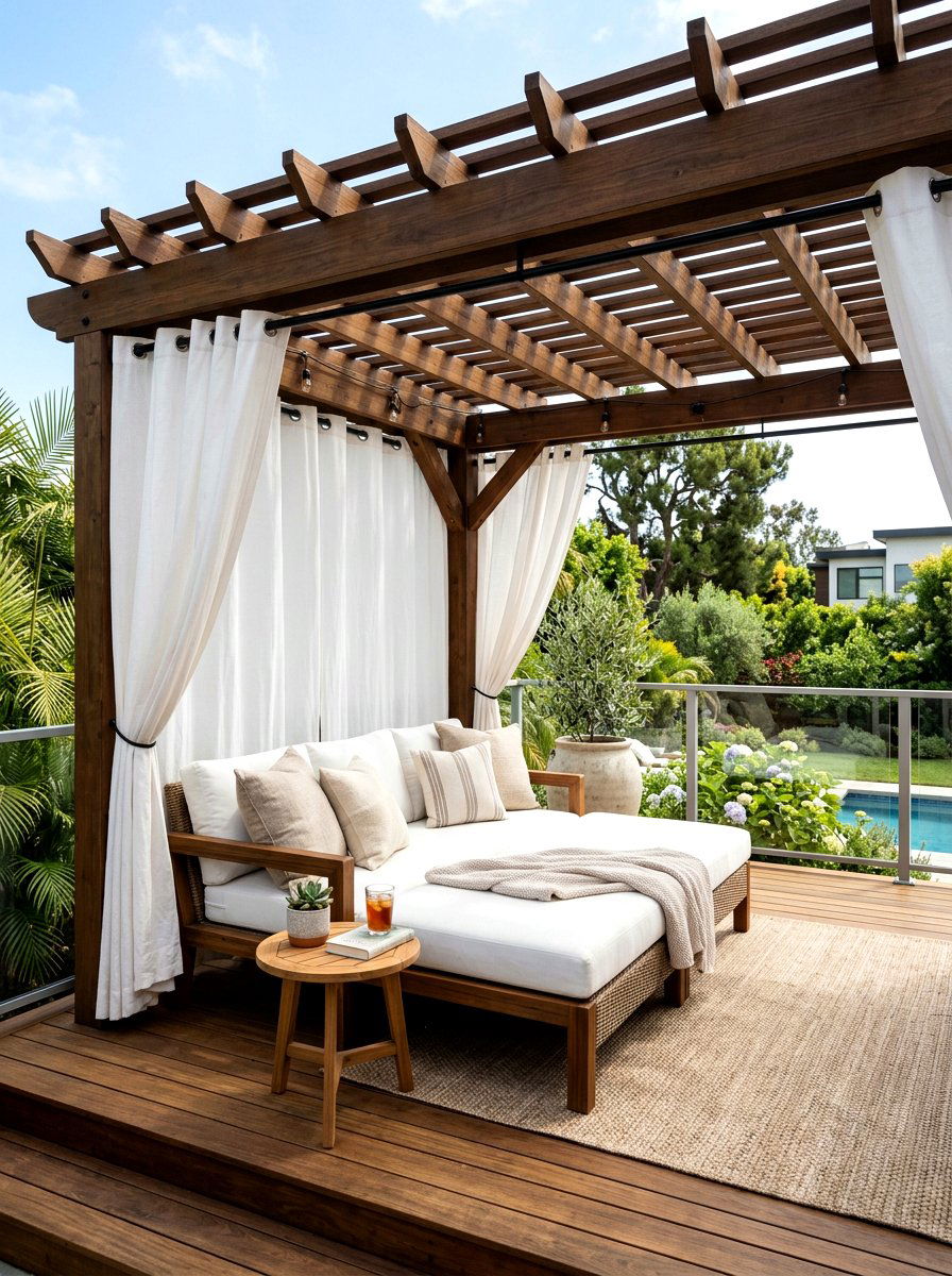 Pergola Privacy Fabric Panels - 30 deck privacy wall ideas