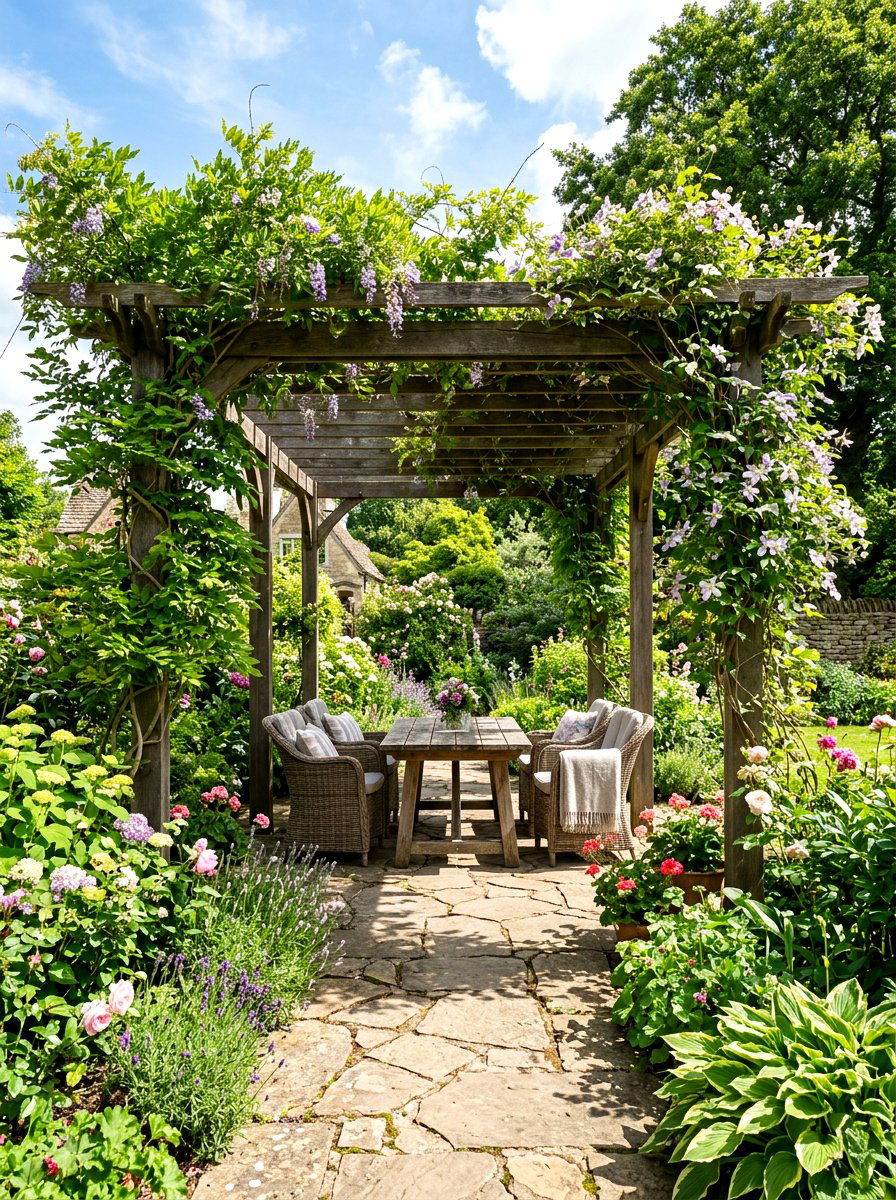 Pergola Shade Structure - 30 side yard landscaping ideas