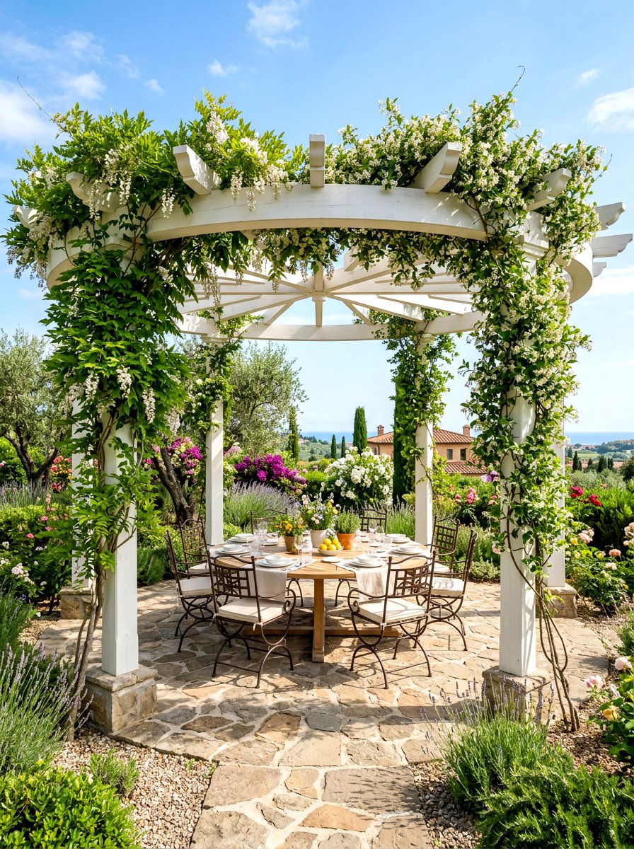 Pergola Shaded Circle - 30 backyard seating circle ideas