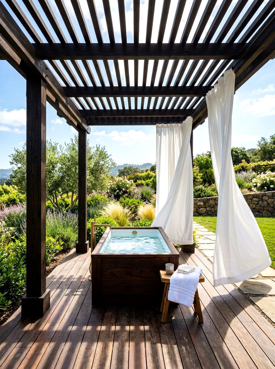 Pergola Shaded Cold Plunge - 30 cold plunge patio ideas