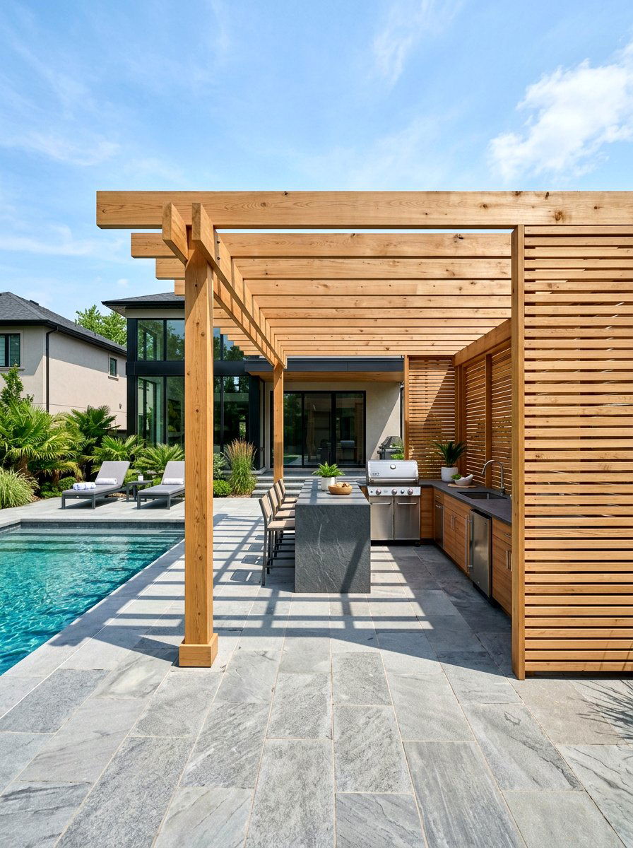 Pergola Slat Wall - 30 pool privacy ideas