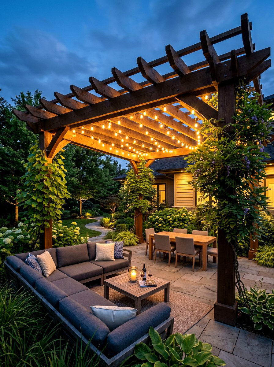 Pergola String Lights - 30 outdoor structure lighting ideas
