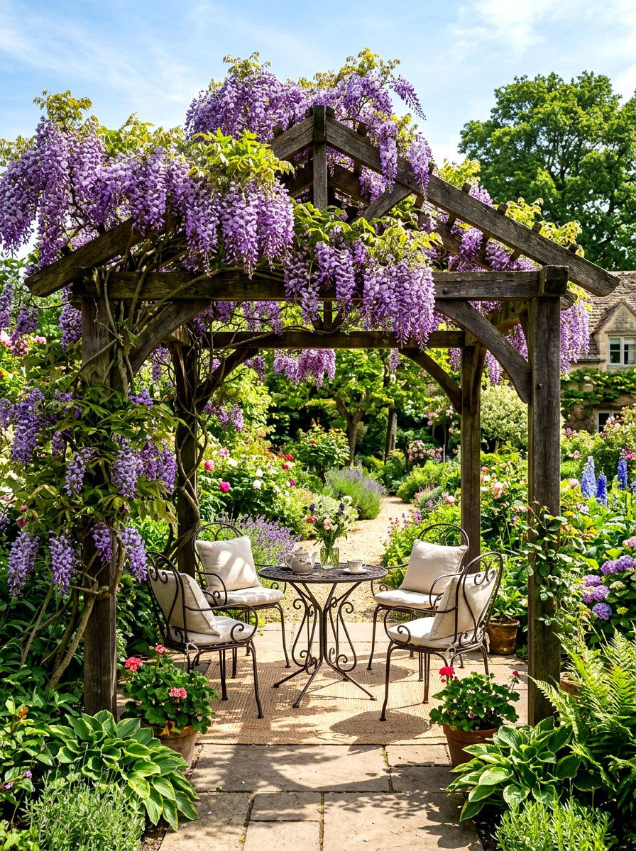 Pergola Style Cabana With Climbing Vines - 30 backyard cabana lounge ideas