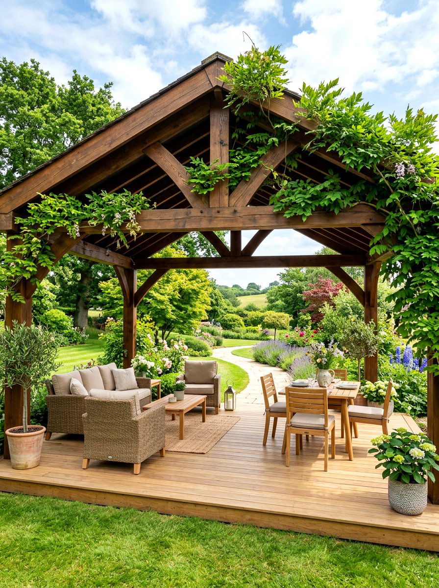 Pergola Style Pavilion - 30 backyard pavilion lounge ideas