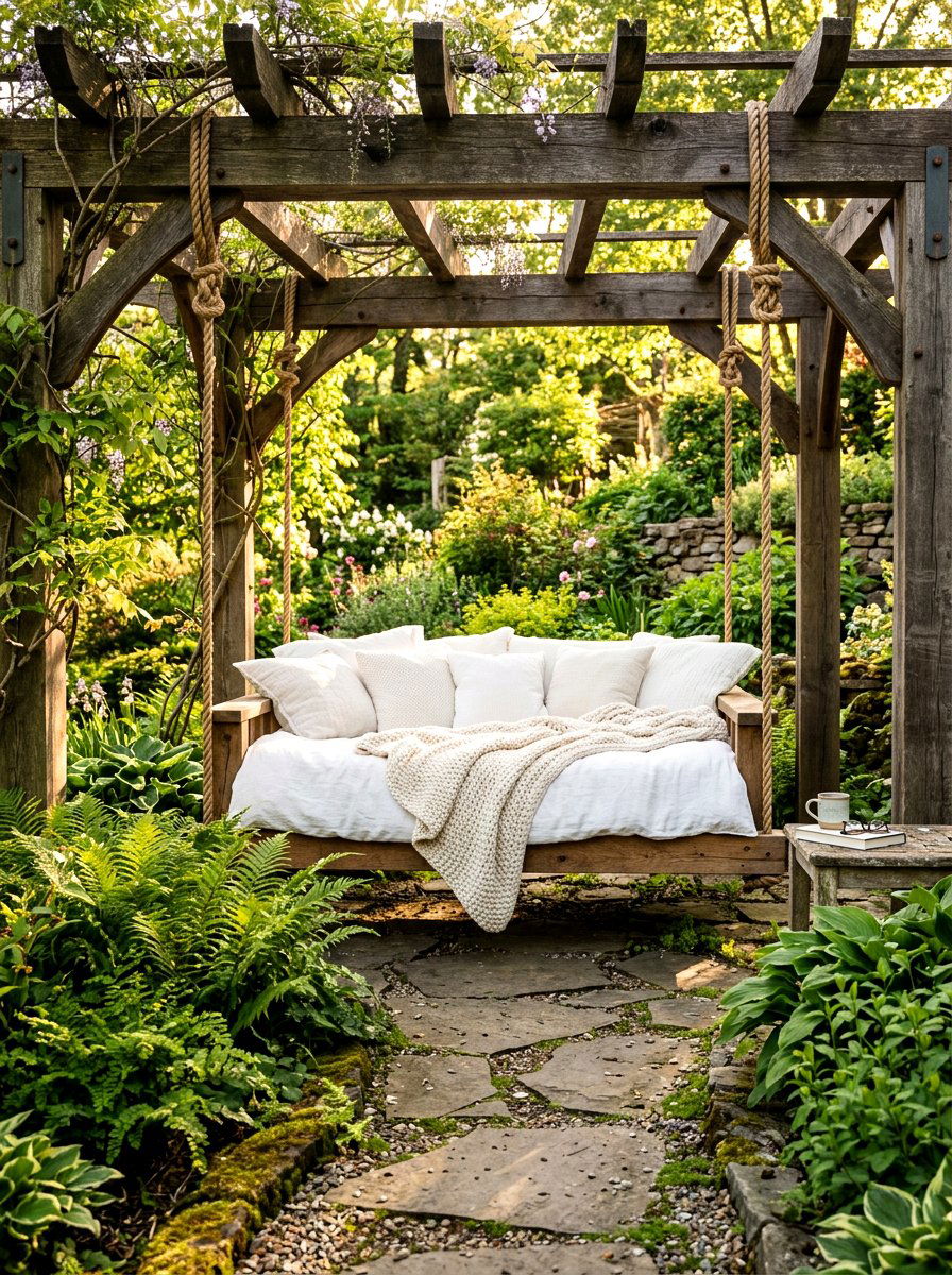 Pergola Swing Bed - 30 pergola decorating ideas