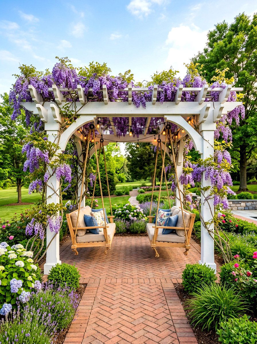 Pergola Swing Set - 30 backyard swing set ideas
