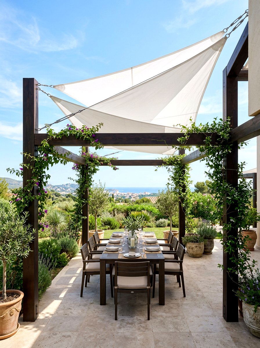 Pergola Top Shade Sail - 30 sun sail patio ideas