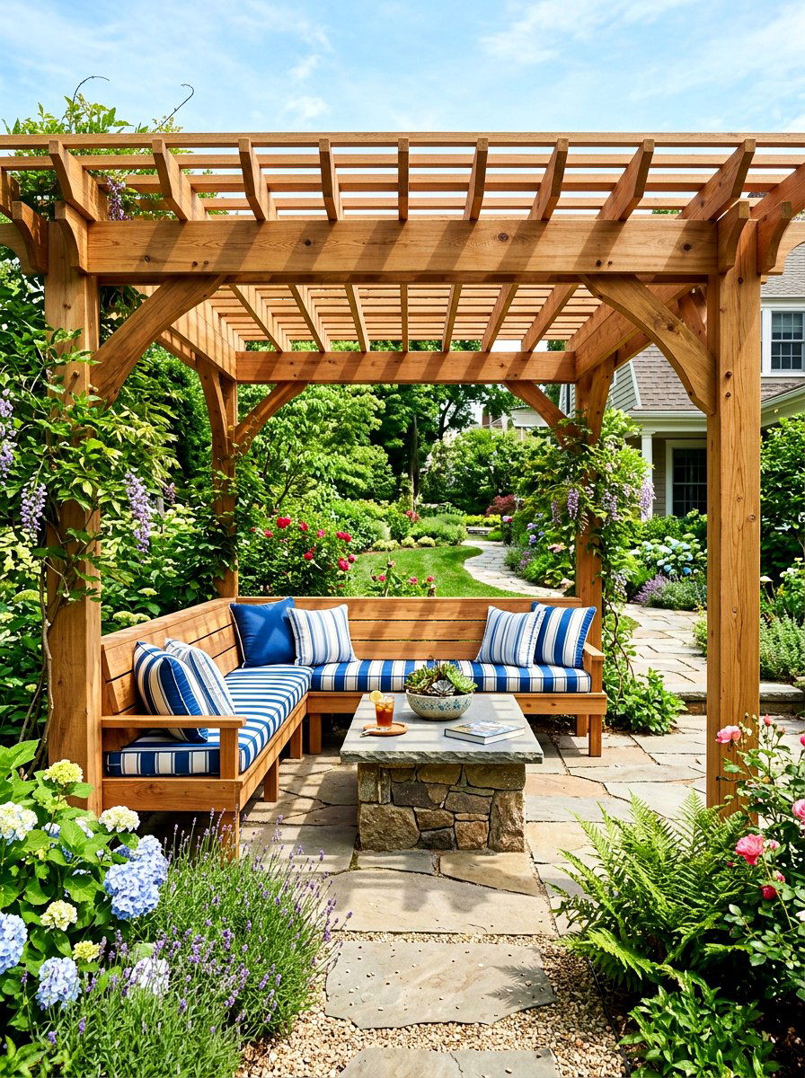 Pergola With Built In Seating - 30 courtyard pergola ideas