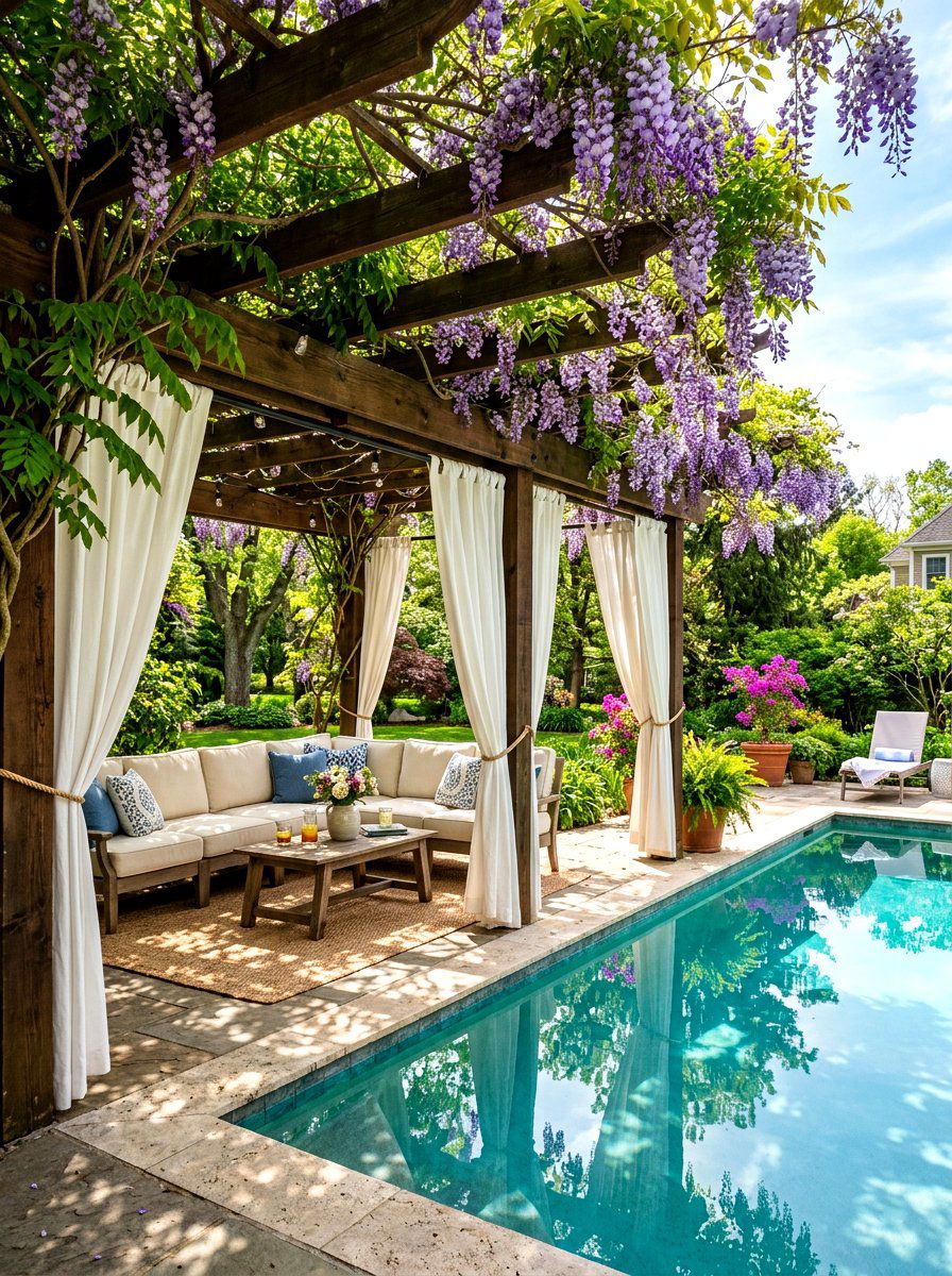 Pergola With Climbing Vines - 30 Mediterranean pool patio ideas
