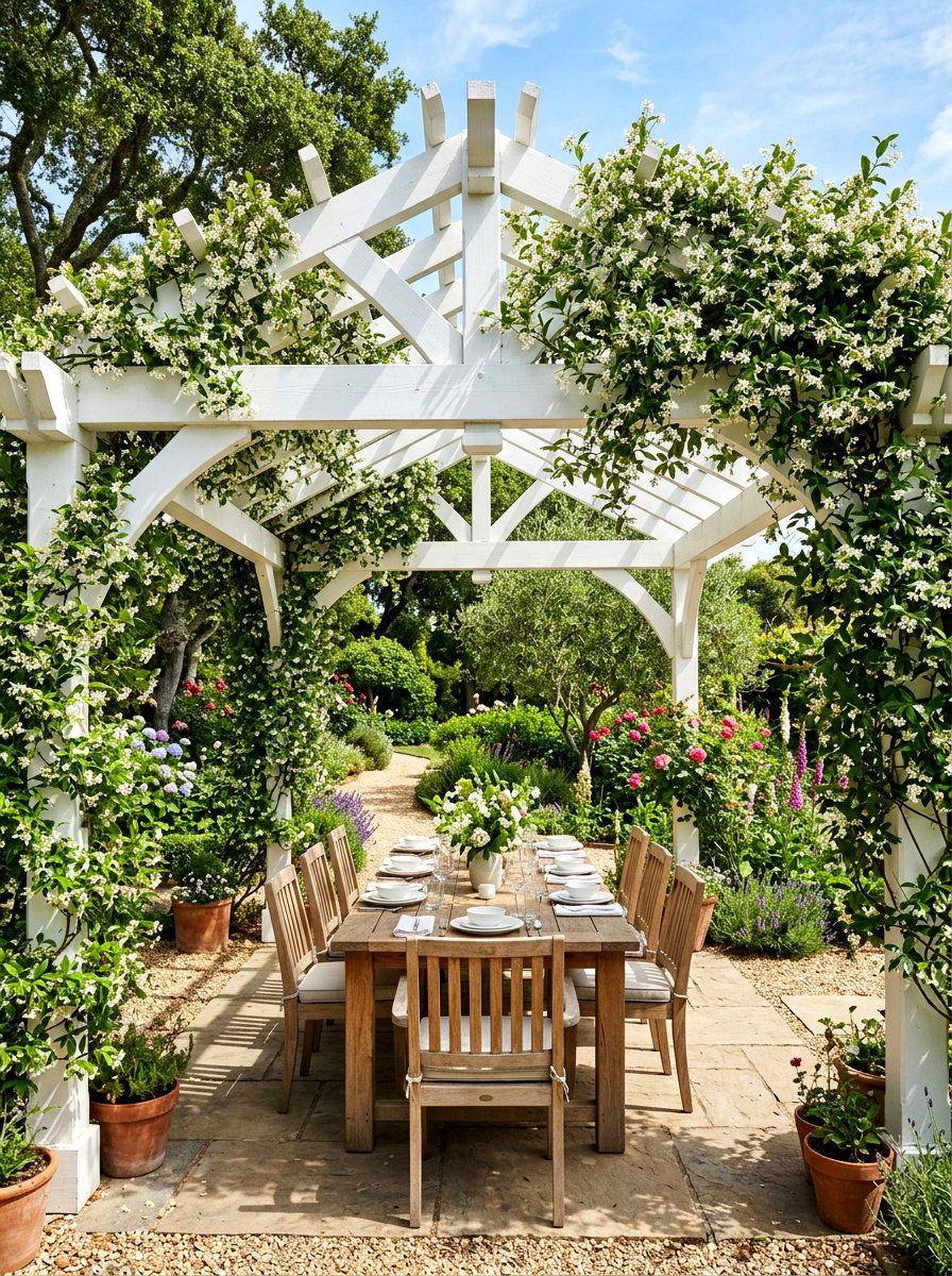 Pergola With Climbing Vines - 30 Nancy Meyers patio ideas