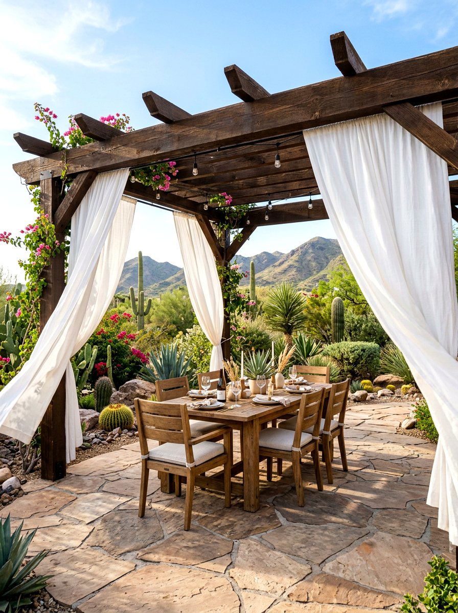 Pergola With Curtains - 30 desert patio ideas