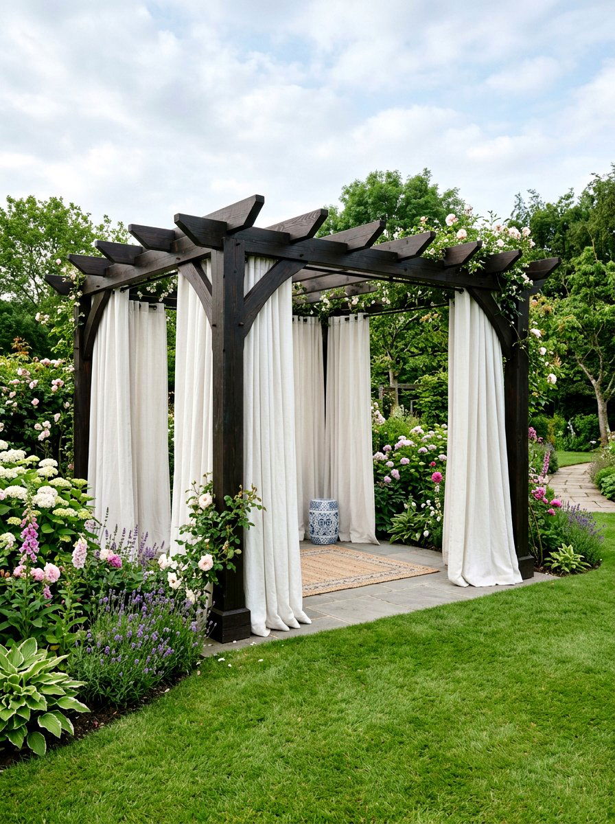 Pergola With Curtains - 30 outdoor changing room ideas