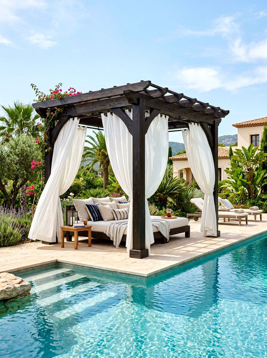 Pergola With Curtains - 30 poolside pergola ideas