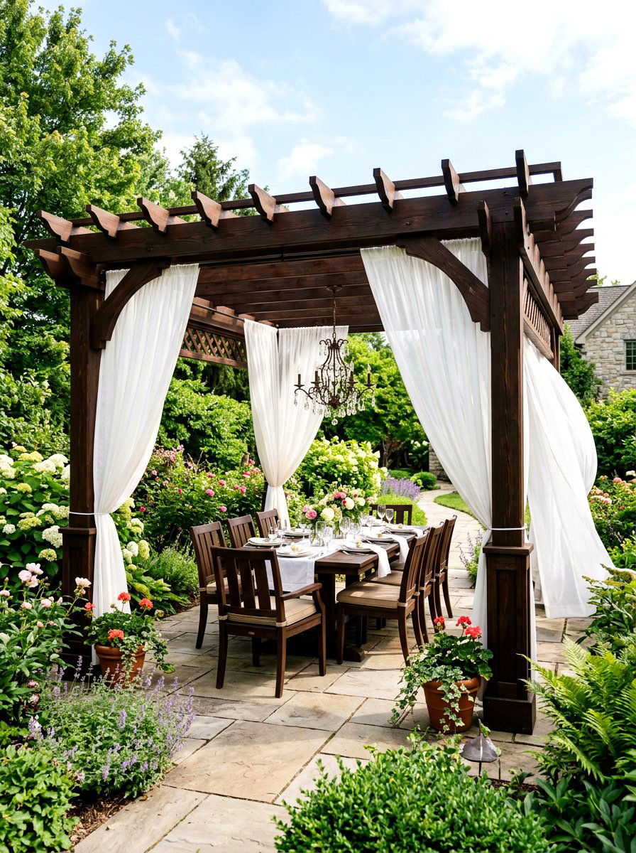 Pergola With Curtains - 30 summer dinner party patio ideas
