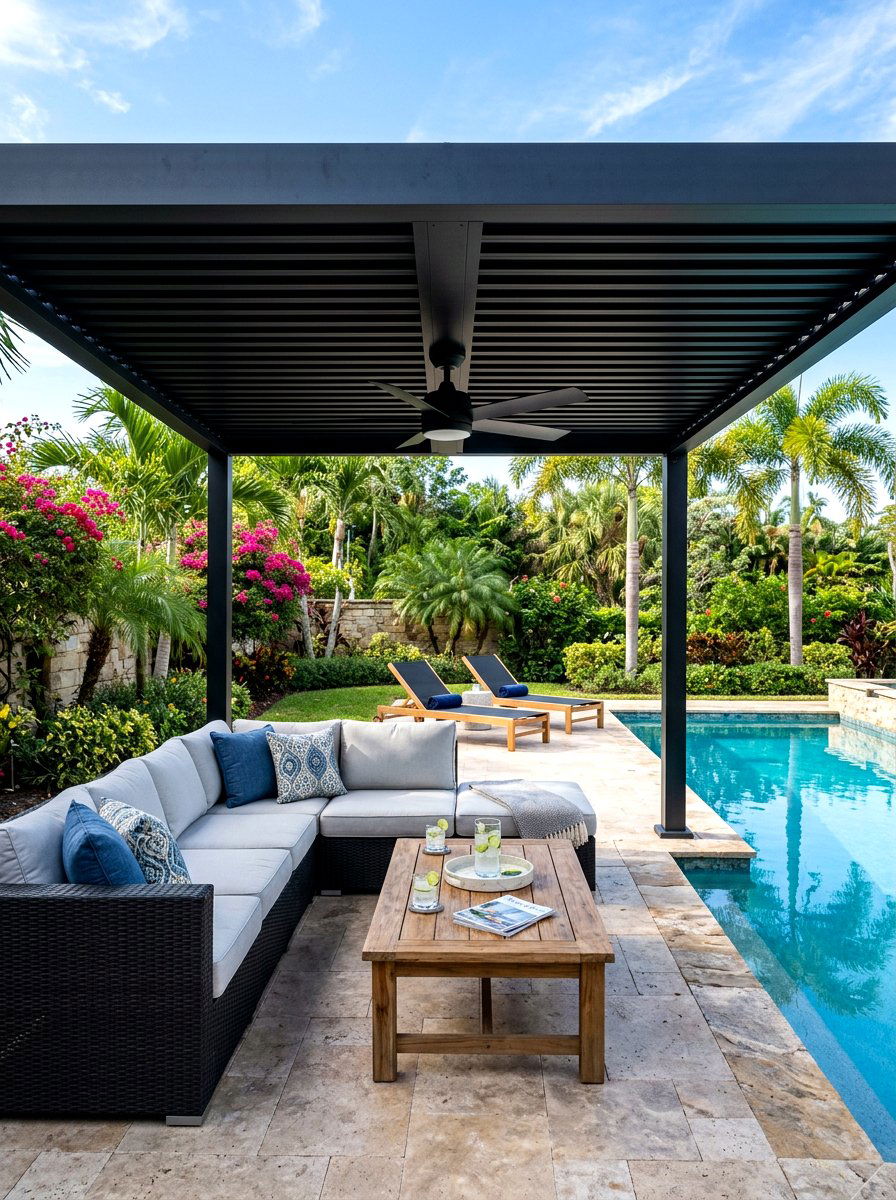 Pergola With Fan - 30 poolside pergola ideas