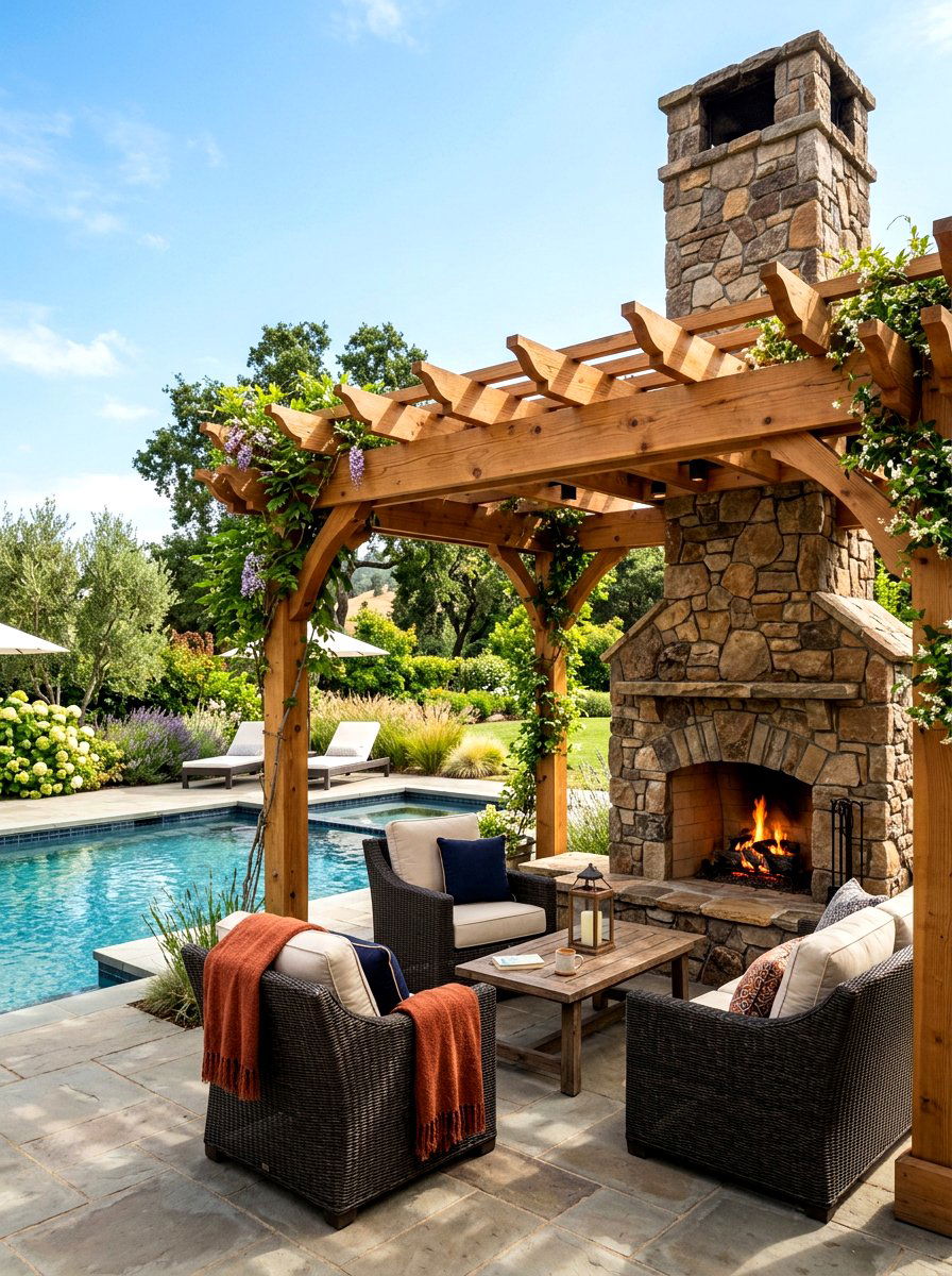 Pergola With Fireplace - 30 poolside pergola ideas