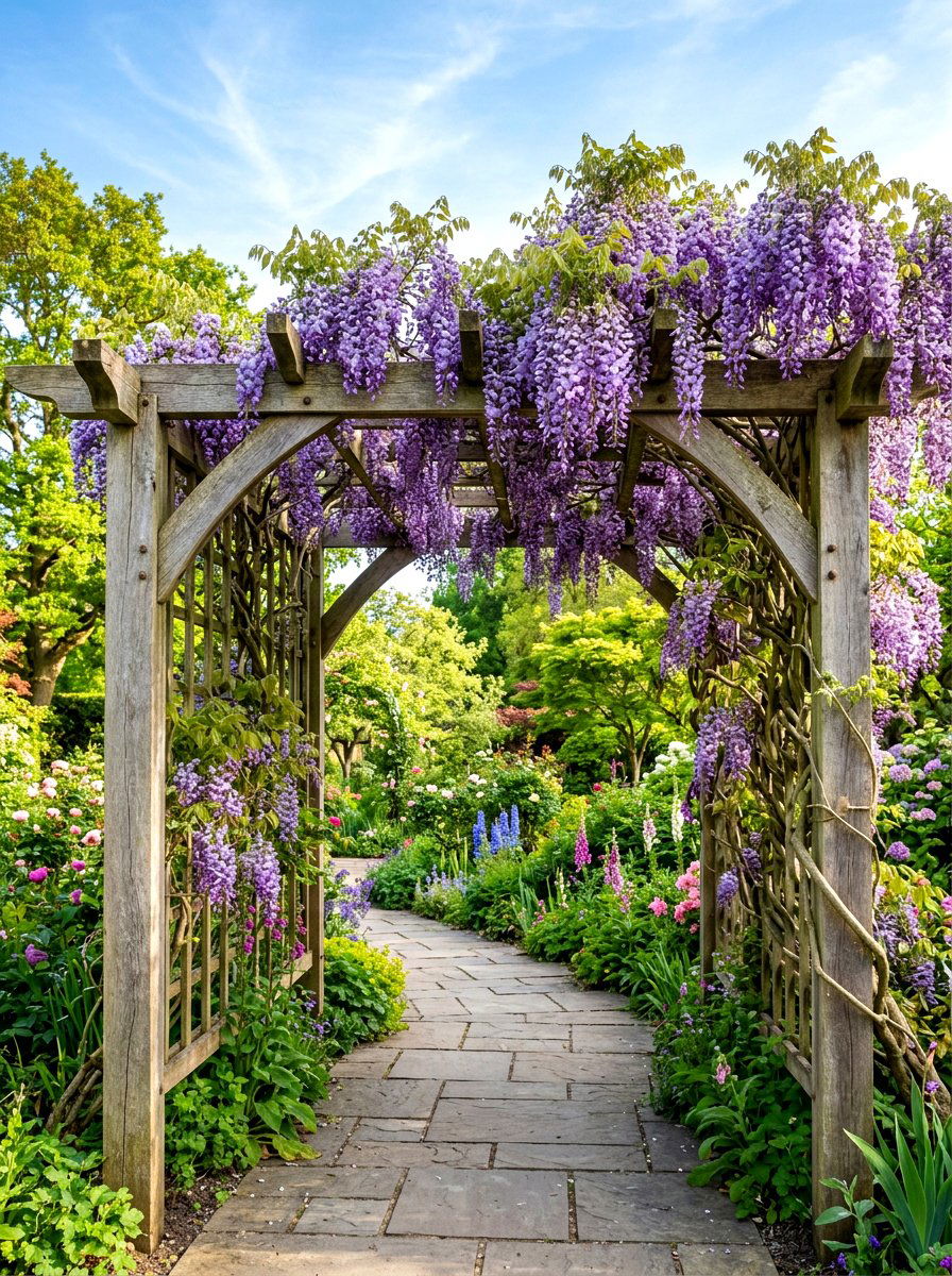 Pergola With Flowering Climbing Vines - 30 poolside pergola lounge ideas