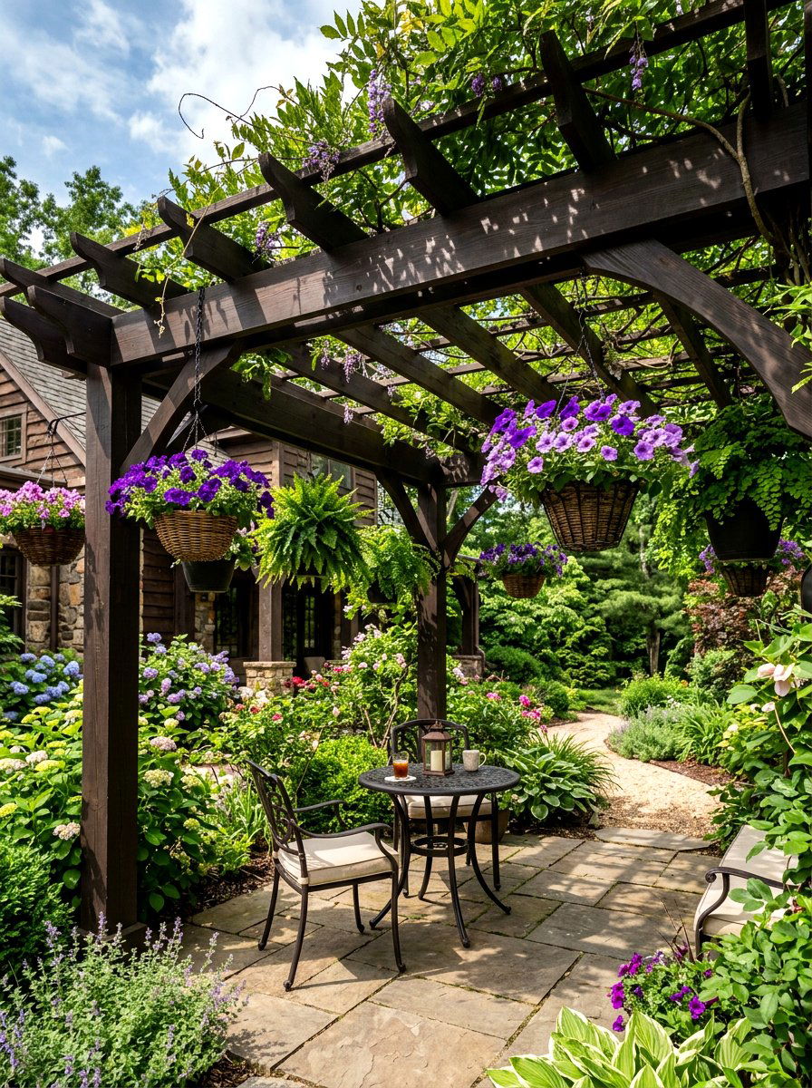 Pergola With Hanging Plants - 30 summer patio hosting ideas