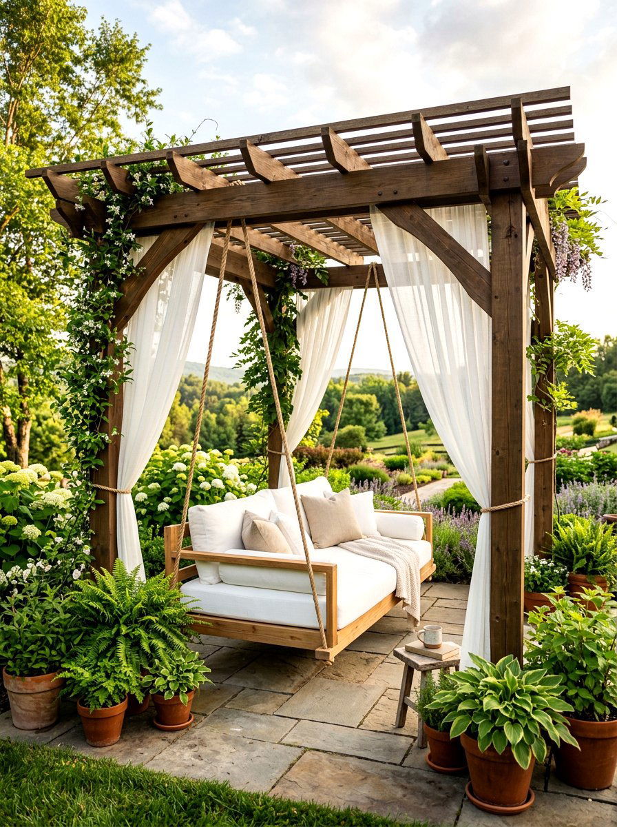 Pergola With Hanging Swing Bed - 30 courtyard pergola ideas