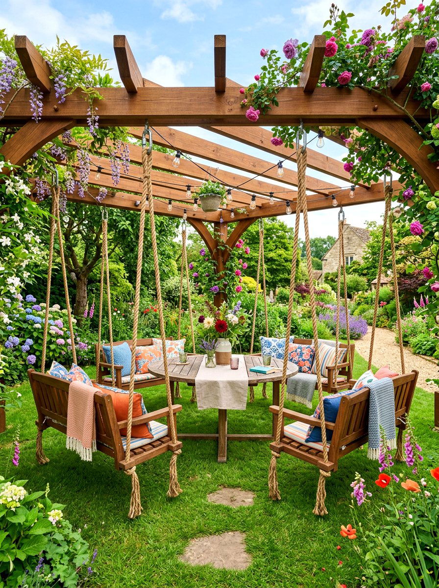 Pergola With Hanging Swings - 30 backyard dining pergola ideas