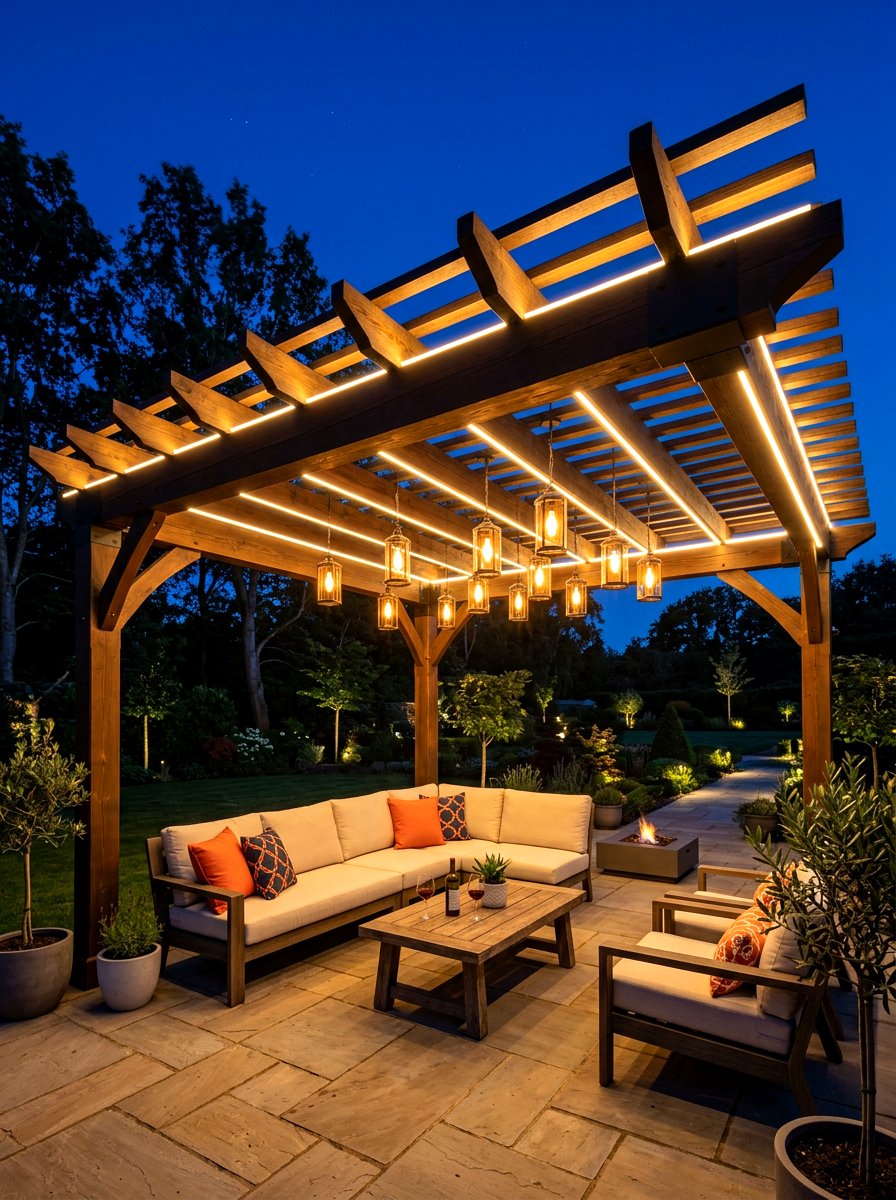 Pergola With Integrated Lighting - 30 attached pergola ideas